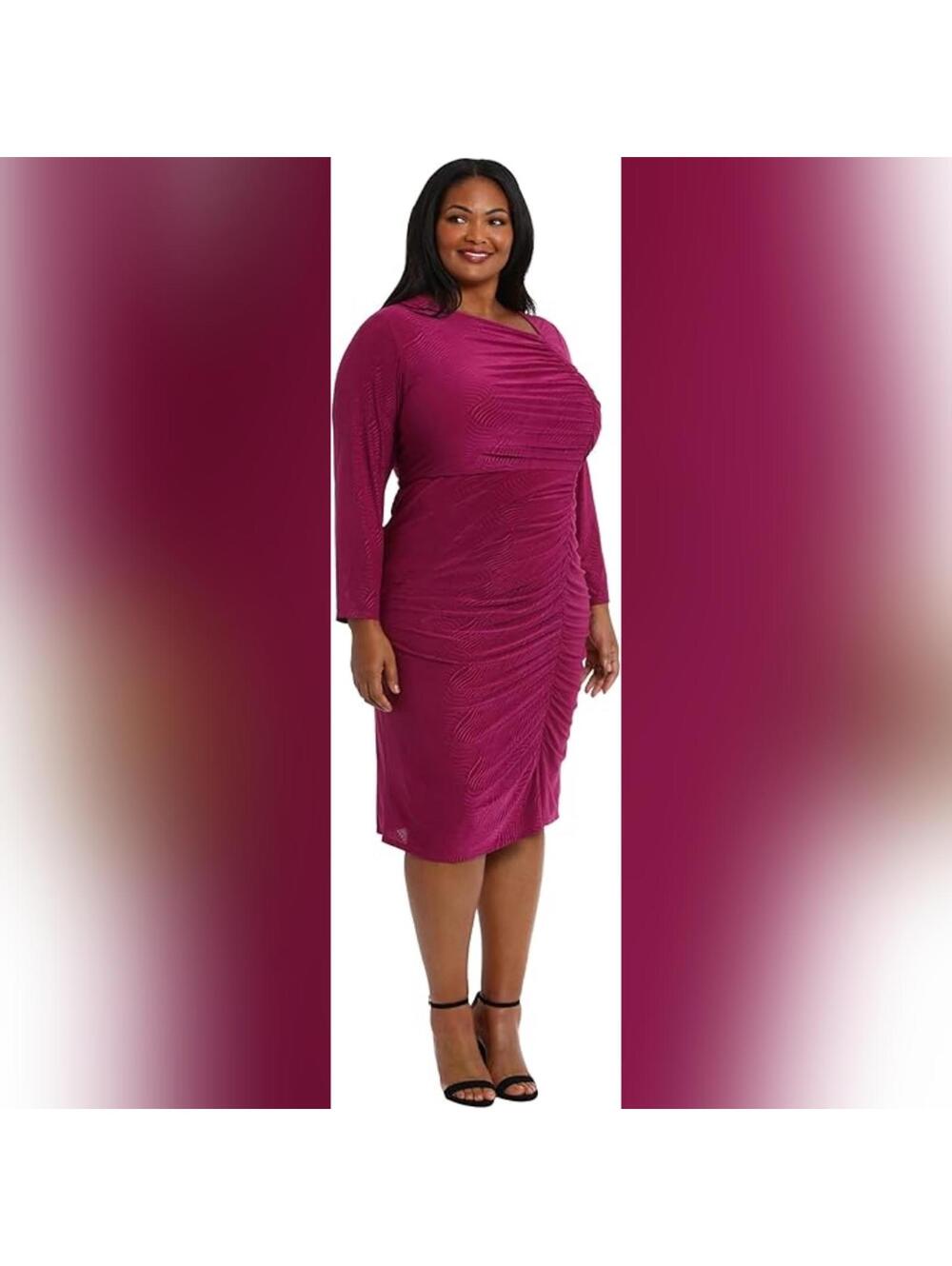 NWT London Times Asymmetrical Neckline Stretch Event Party Dress, 22W